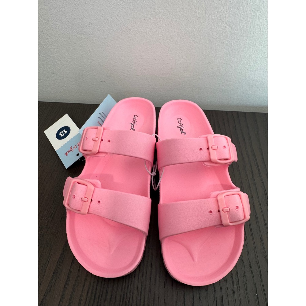 Cat & Jack‎ Double Strap Slide Sandals Kids Size 13 Pink Adjustable Buckles